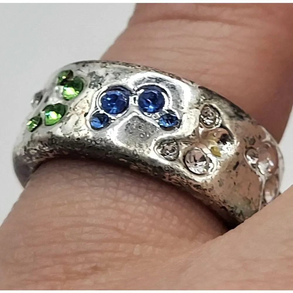 Exquisite Butterfly Silver Band Ring In A Size 6 W/Multi Colored Zirconia Stones